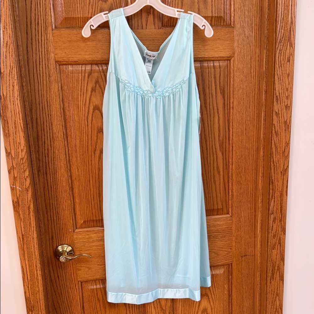 Vanity Fair Blue Chemise with V-Neck and Thin Straps
